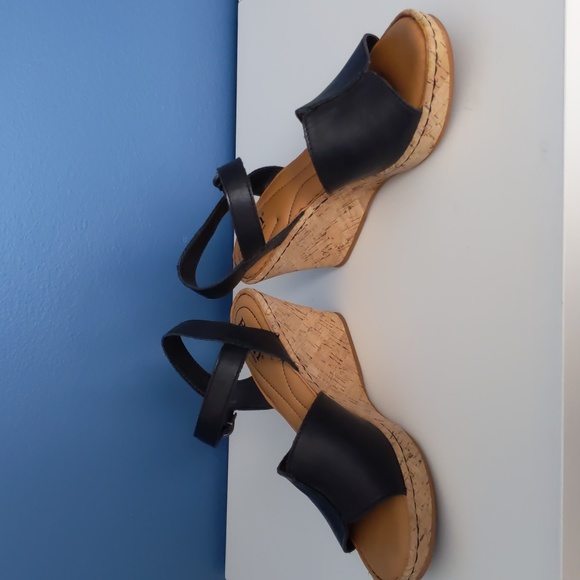 Born Agnio Cork Wedge Sandal, Black, Leather - Picture 7 of 8